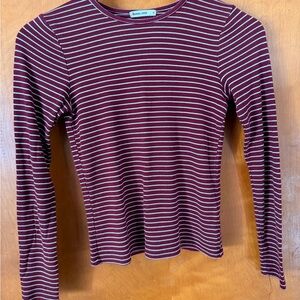 Marine Layer Ribbed Cotton Stripe Long Sleeve T-shirt, S, Red and White